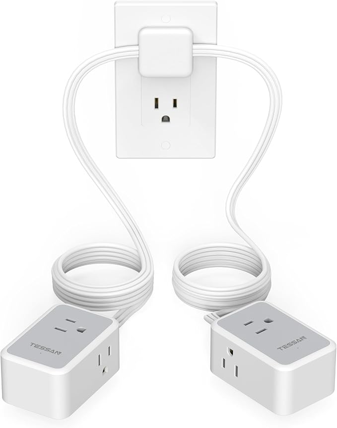 TESSAN Double Ended Flat Plug Power Strip, Twin Extension Cord 12 FT, 3 Non Blocking Outlets 6ft Power Splitter on Each Side, Dual Split Surge Protector Outlet Extension for Home Office Dorm Room