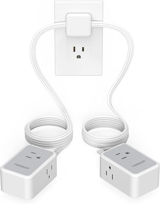 TESSAN Double Ended Flat Plug Power Strip, Twin Extension Cord 12 FT, 3 Non Blocking Outlets 6ft Power Splitter on Each Side, Dual Split Surge Protector Outlet Extension for Home Office Dorm Room