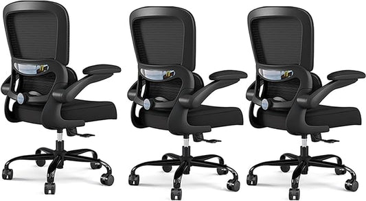 TRALT Office Chair - Ergonomic Desk Chair with Adjustable Lumbar Support, Mesh Computer Chair, Executive Chairs for Home Office Comfortable Lumbar Support Black Pack of 3