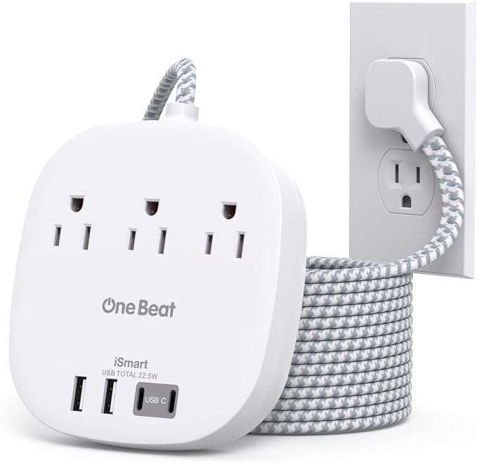 Extension Cord 10 Ft, 22.5W/4.5A Surge Protector Power Strip 10Ft Cord, 3 Outlets & 4 USB Ports (2 USBC), Desktop Charging Station Travel Power Strip Long Cord for Home Office College Dorm Essentials