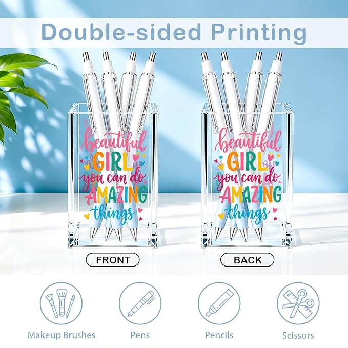 Beautiful Girl You Can Do Amazing Things Acrylic Cosmetic Pencil Pen Holder, Vanity Accessories Makeup Organizer for Daughter Sister, Encouragement Gifts for Makeup Lover, Make Up Brush Holder