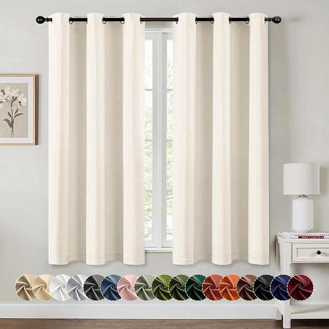 MIULEE Blackout Curtains for Bedroom Living Room 2 Panels, Thermal Insulated Room Darkening Drapes Grommet Noise Reducing Light Blocking Window Treatments 54 Inches Long 40x54 Inch Beige White