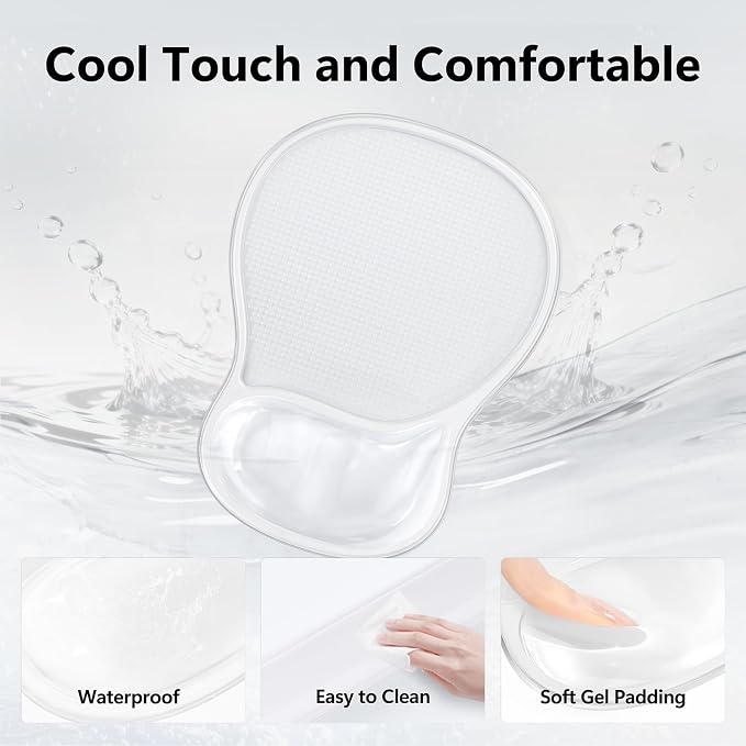 AKIT Ergonomic Gel Mouse Pad and Keyboard Wrist Rest, Non-Slip, Clear | Gel Wrist Support for Typing Comfort Non-slip Base Fits Standard Keyboards and Mice Reduces Fatigue During Long Work Sessions