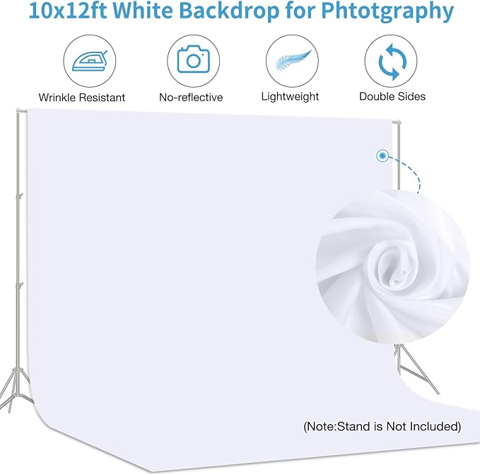 Aimosen 10 X 12 FT Large White Backdrop Background for Photography, Pure White Screen for Zoom Meeting, Polyester Cloth Fabric Curtain, Chromakey Video Photoshoot Studio YouTube Conference Streaming