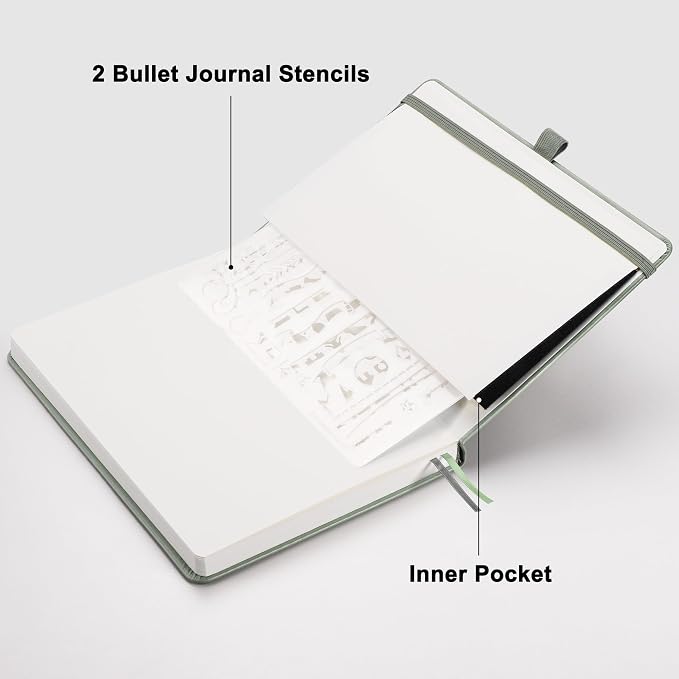 RETTACY Blank Journal Notebook, 192 Pages, A5 Medium Size (5.7'' x 8.3''), Leather Hardcover, 100 GSM Thick Paper, for Sketching, Drawing, Painting (Sage Green)