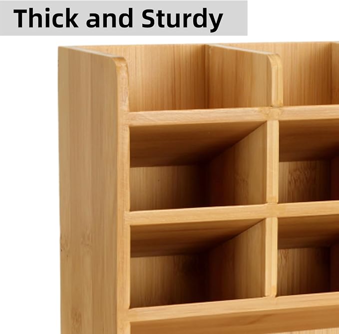 Dicunoy Desktop Pen Holder Organizer, Bamboo Art Supply Storage Caddy Holds 300 Pencils, 13 Compartments Thick Pencil Holder Box for Color Pencils, School, Classroom, Office