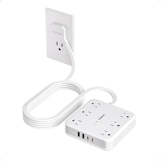 TESSAN 10Ft Grey Extension Cord with Multiple Outlets, Surge Protector Power Strip with 6 Outlets and 4 USB Ports (2 USB C), 2100 Joules Protection, Flat Plug, Outlet Extender for Home, Office, Dorm