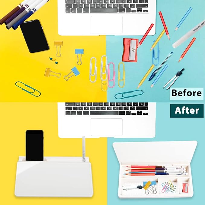 Glass Desktop Whiteboard Dry Erase Board Computer Keyboard Stand Desk White Board Organizers with Accessories 2 Markers,1 Eraser for Office, Home, School Supplies