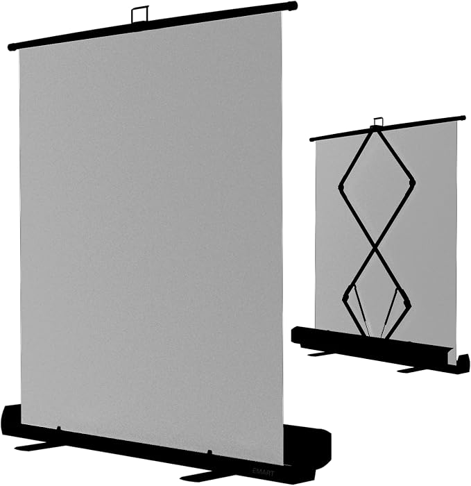 EMART 58x74in Collapsible Grey Backdrop Screen, Retractable Chroma Key Panel for Photo Background Removal, Portable Wrinkle-Resistant Backdrop with Stand for Streaming, Photographic Studio, TikTok