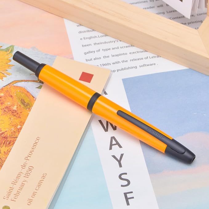 Jinhao 10 Press Fountain Pen with Box, Orange Retractable Fine Nib with Converter Set (Black Clip)