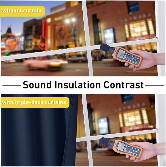 NICETOWN Bedroom Sound Reducing Curtains 2 Panel Set, Cold, Heat, and Nearby Highway Noise Blocking Drapes, Inside Detachable Felt Liner 100% Blackout Curtains for Daytime Sleep (Navy, 63" Long)