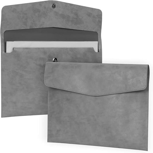 FYY File Folder, PU Leather A4 Document Holder File Organizer Filing Envelope Portfolio Case Tablet Sleeve with Magnetic Snap Closure for Home School Office Stationery Grey