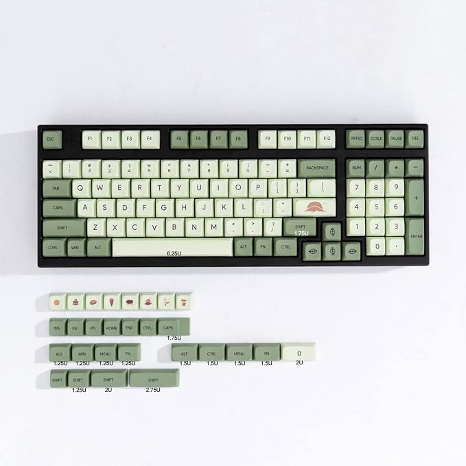 mintcaps Matcha Green PBT Keycaps Set 124 Keys XDA Profile Cute Keycaps Custom Dye-Sublimation Keyboard Key caps for 60% 65% 70% 75% 100% Cherry Gateron MX Switches Mechanical Keyboards