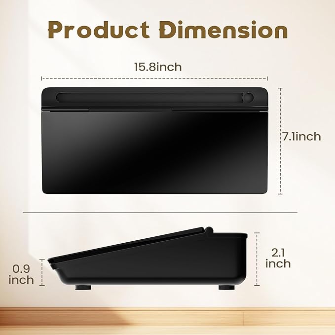 Glass Desktop Whiteboard, Dry Erase Board with Marker Holder, Computer Monitor Message Board and Desk Organizer for Home, Office and School Supplies (Black)