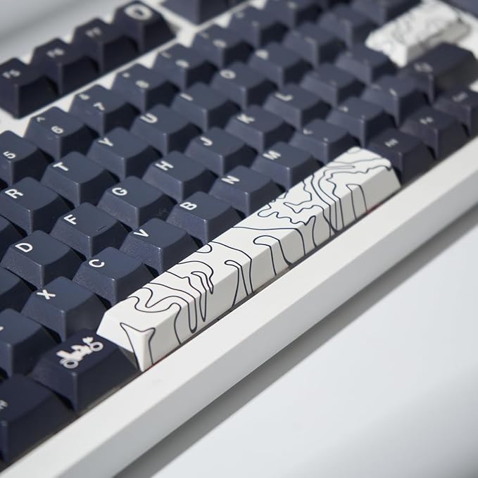 4pcs Keycaps, White Topographic Keycaps PBT Keycap Cherry Profile Dye-Sublimation Space Bar 6.25U ESC Enter Custom Keycap Set for Mechanical Keyboard Caps Desktop Computer Keyboards