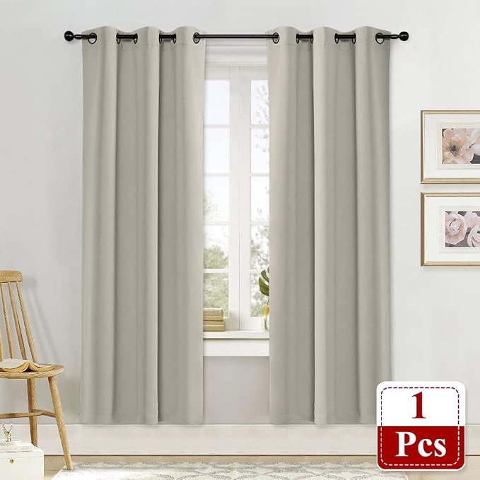 NICETOWN Room Darkening Blind Shade for Kids Bedroom Triple Weave Home Decoration Light Blocking Solid Ring Top Curtain/Drape for Small Window (Natural, Single Panel, 42 x 72 inch)