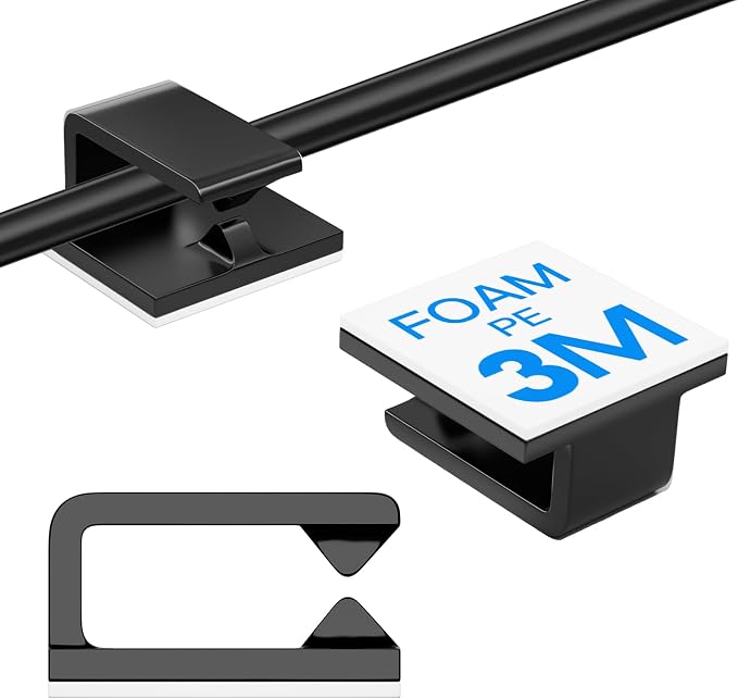 120Pcs Cable Clips, Small, Black, Adhesive Wire Clips, Cable Management Wire Organizer Cord Holder for Under Desk, Car, Wall, TV PC Ethernet Cable