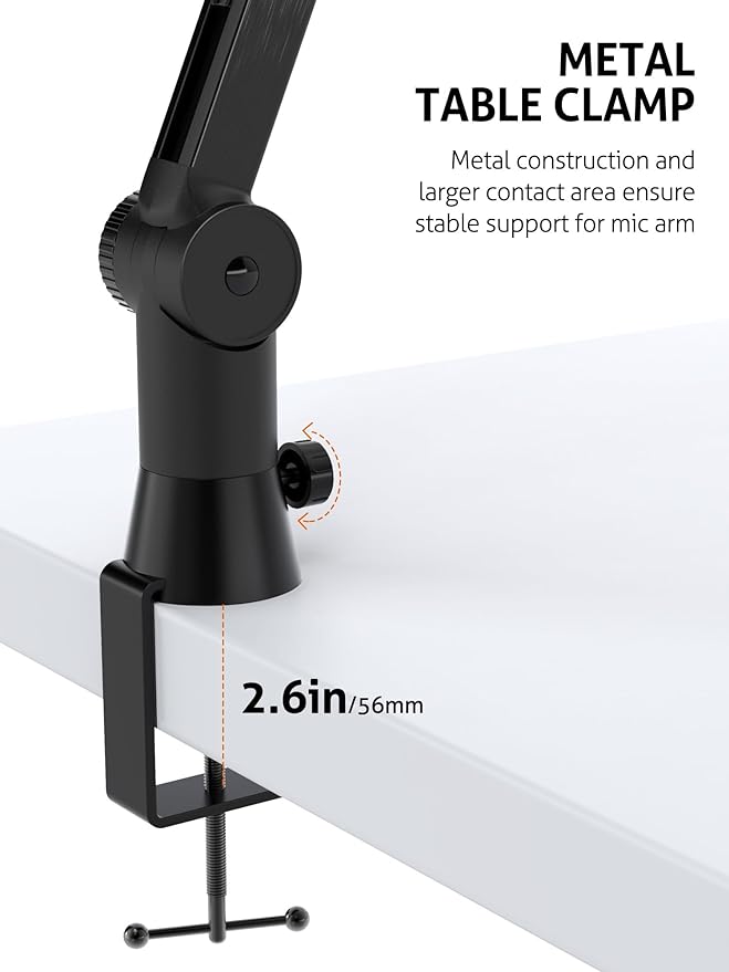 Blue Yeti Microphone Boom Arm - Upgraded Heavy Duty Boom Arm, Hidden Cable Management, Stable Desk Clamp, Blue Yeti Mic Stand Compatible with Yeti Microphone, HyperX QuadCast, Shure SM7B