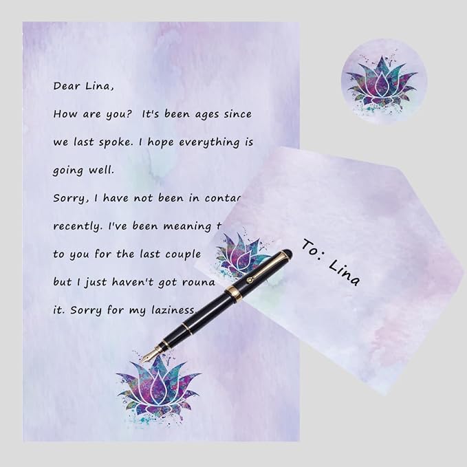 Stationery Writing Paper with Envelopes，4 Different Style Decorative Stationery Sheets， Double-sided Printing，32 Stationery Papers+16 Envelopes, 7.5" x 10.4" of Each Stationery Paper