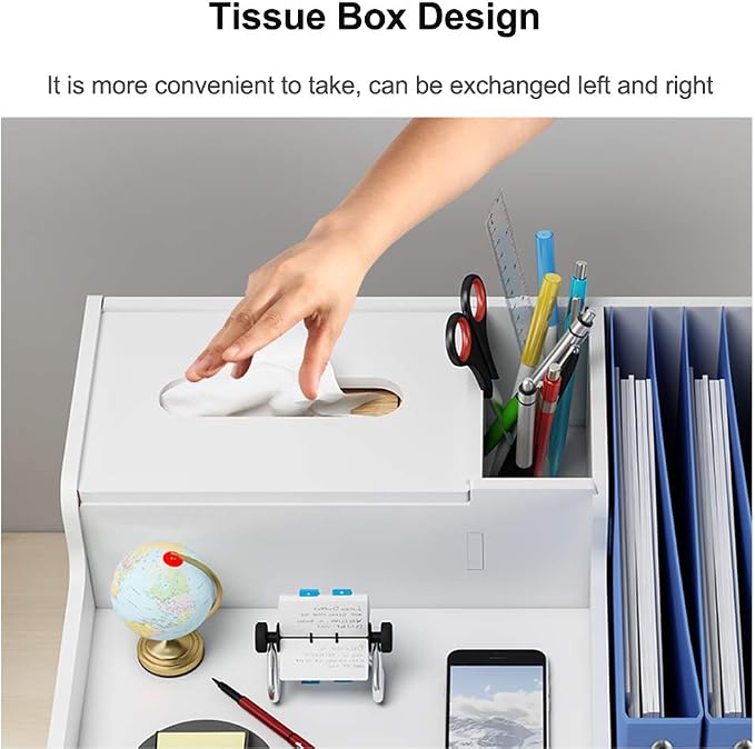 White Desktop Organizer, Multipurpose Desk Document File Tray Organizer Storage Display Shelf Rack for Home Office School(PB07)