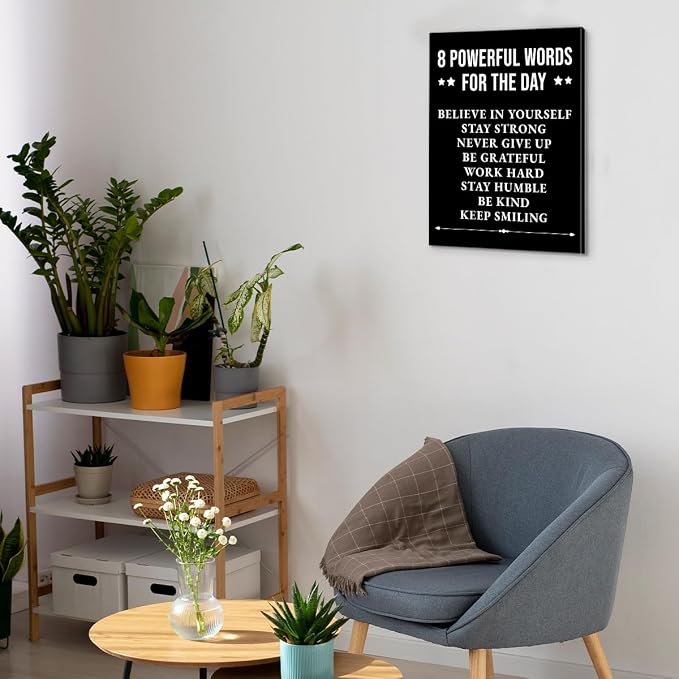Inspirational Wall Decor, Motivational Canvas Painting Wall Art for Men Teen Boy, Black and White Positive Quotes Posters for Bedroom Living Room Classroom Gym Office (8 X 10 Inches, Framed)
