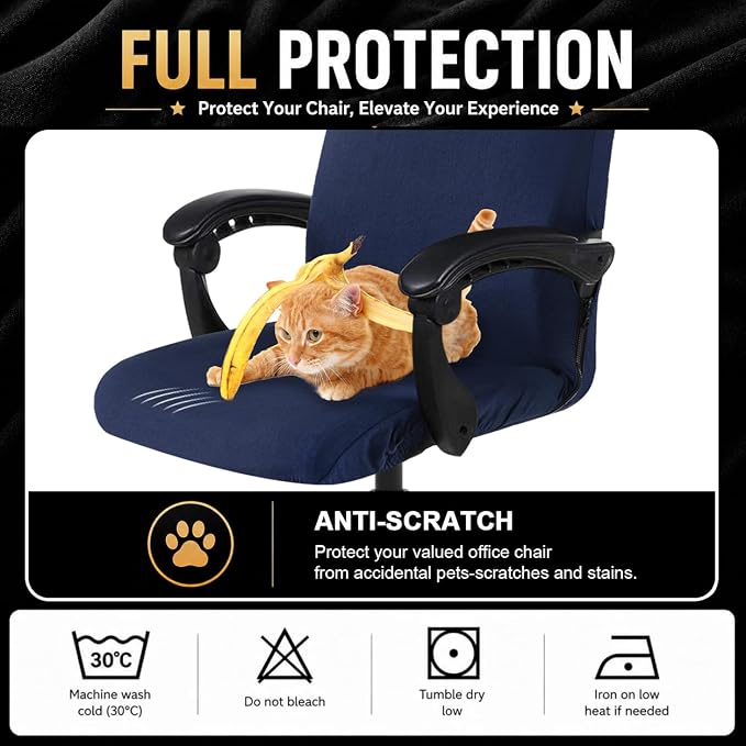 Stretch Computer Office Chair Cover with Durable Zipper - Universal Washable Removable Spandex Rotating Boss Chair Slipcovers - Anti-dust Desk Chair Seat Protector for Dogs, Cats, Pets (Navy)
