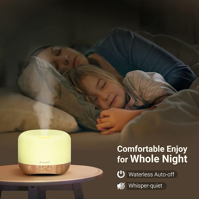 Aromatherapy Essential Oil Diffuser for Room: Colorful Aroma Air Humidifier with Adjustable Cool Mist Mode, Waterless Auto Off Ultrasonic Diffusers for Large Small Room Home Office 500ML