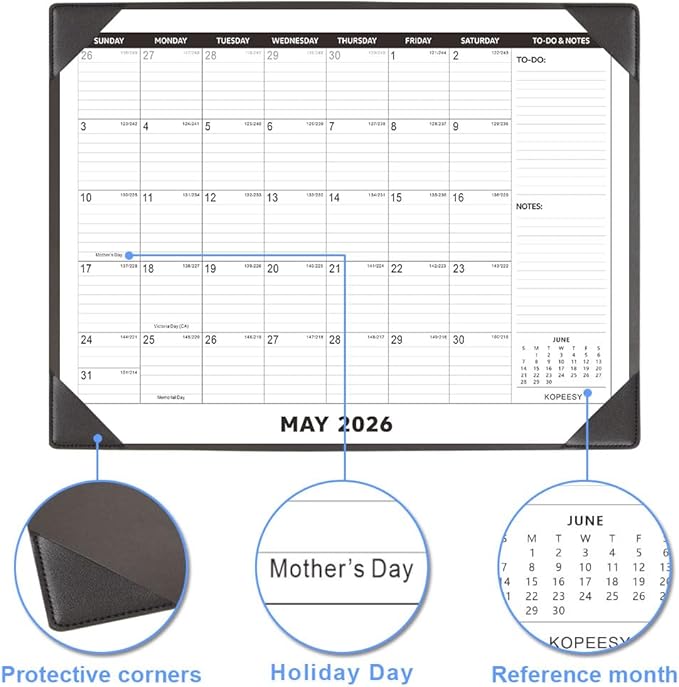 Large Desk Calendar 2026-2027 with Desktop Mat, KOPEESY 22" x 17" Desktop Calendar, 18 Mouths From March 2026 to August 2027, Office Supplies Desk Blotter Calendar for Home School and Office