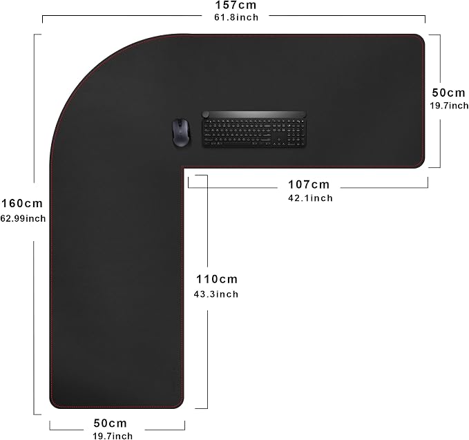 ZORESYN 63" L-Shaped Gaming Desk Mat Mouse pad, Computer Corner Desk Pad, Home Office Writing Desk Pad Protector, Large Waterproof PU Leather Corner Mousepad - Black, (160+157) x50cm