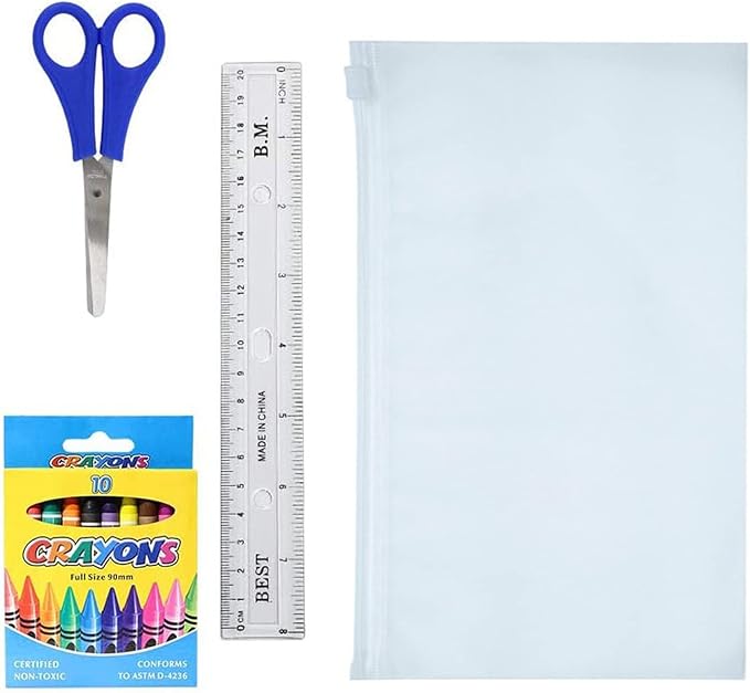 Moda West 50 Piece Bulk School Supplies Kits - Pens, Pencils, Crayons, and More - Value Pack of 24 Kits - Essential Box of School Supplies for Elementary, Middle, and High School Students