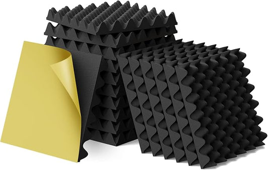 6 Pack 1.5"X12"X12" Acoustic Foam, Self Adhesive Sound Proof Egg Crate Foam(Most Soundproofing Design), Upgraded Sound Proof Foam Panels for Walls, Doors, Fire-Retardent Acoustic Panels