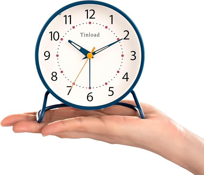 Tinload 4.5" Antique Retro Analog Alarm Clock, Small Silent Desk Clock with Manual Light, Snooze, for Living Room, Bedroom, Bedside, Desk(Blue)