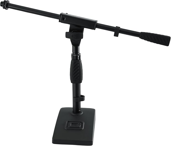 Gator Frameworks Short Weighted Base Desktop Microphone Stand with Boom arm, and Adjustable Height, Base Dimensions - 4.5" X 8" (GFW-MIC-0821)