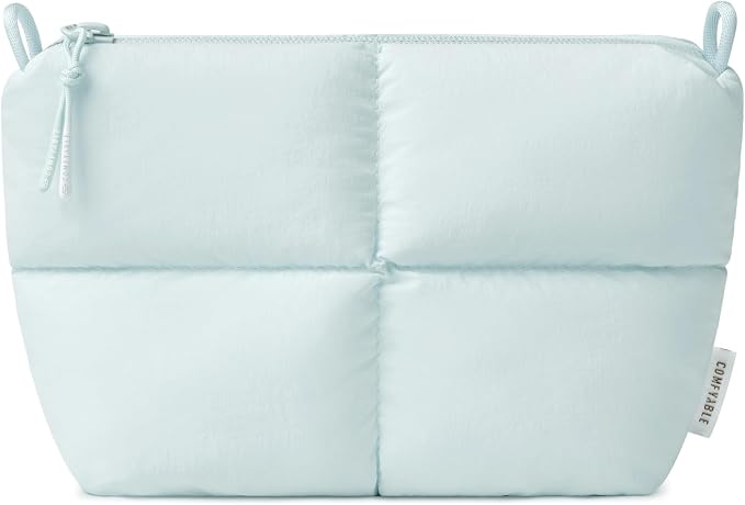 Comfyable Puffy Electronics Organizer Travel Case, Cute Tech Pouch for Women Men, Cable Storage Bag for Charger, Phone, Power Bank, Cord, Compact Tech Accessories Pouch, Ice Blue