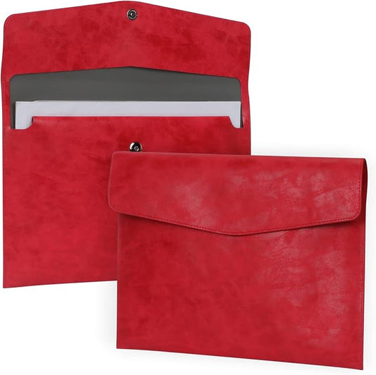 FYY File Folder - PU Leather A4 Document Holder File Organizer Filing Envelope Portfolio Case Tablet Sleeve with Magnetic Snap Closure for Home School Office Stationery Red
