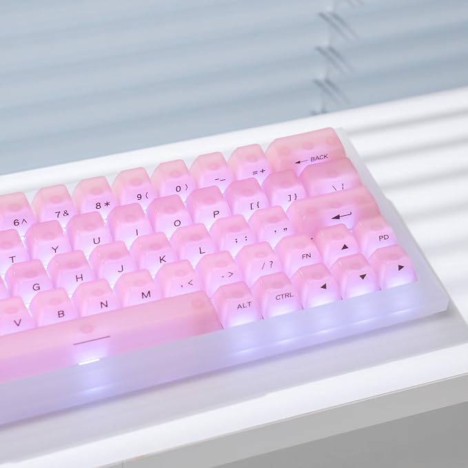 Crystal Transparent Keycaps, Pink PC MDA Profile, 115 Keys Custom Set for Cherry MX Mechanical Gaming Keyboards, RGB Compatible (Pink Side Printed)