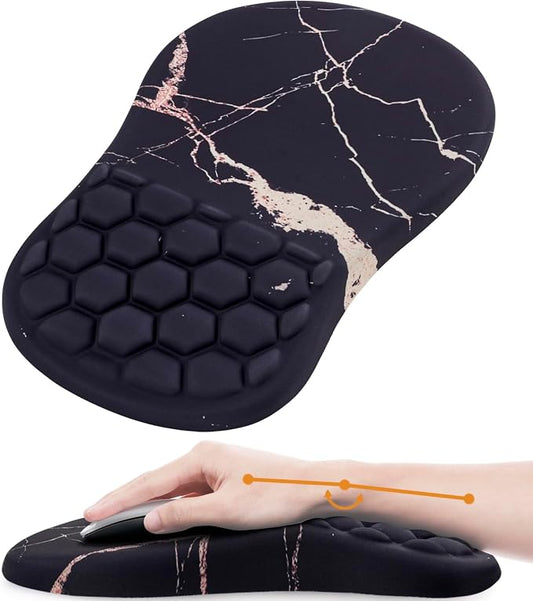 Ergonomic Mouse Pad Wrist Rest, 15° Memory Foam, Non-Slip PU Base | 15° Ergonomic Tilt, 100% Memory Foam, Smooth Lycra Surface, for Office & Gaming, Pain Relief Wrist Support Black Gold Marble