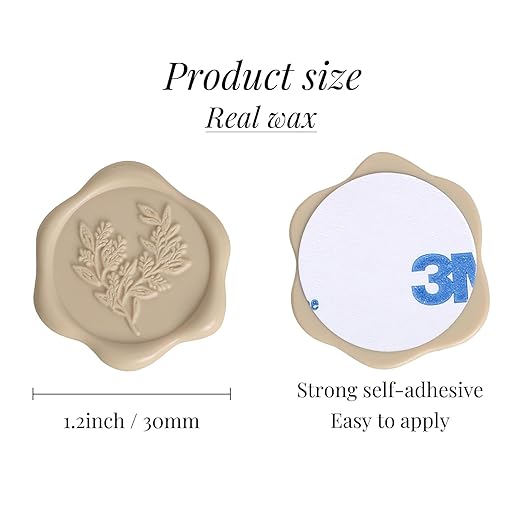 UNIQOOO Wax Seal Stickers - Eucalyptus Wedding Invitation Envelope Seal Stickers, 50 Pcs Self- Adhesive Tan White Sand Stickers, Perfect for Invitation, Christmas, Gift Wrapping, Party