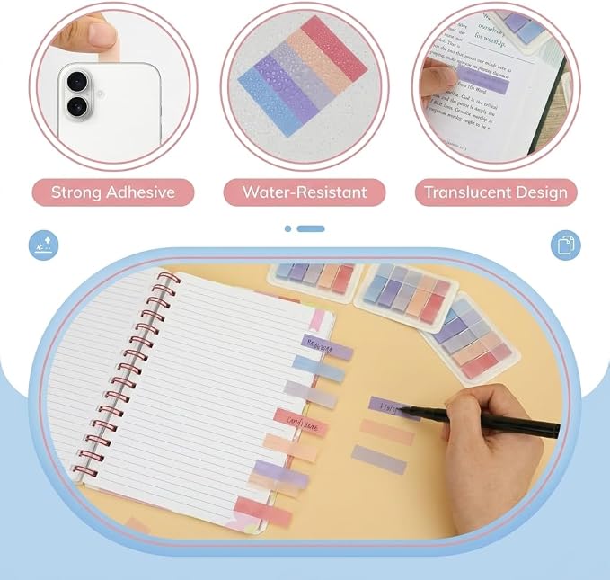 Mr. Pen- Transparent Sticky Notes Tabs, 600 pcs | Transparent Pop Up Writable Colored Book Index Tab, File Flags, Self Adhesive Divider Sticker for Notebook, Office, School