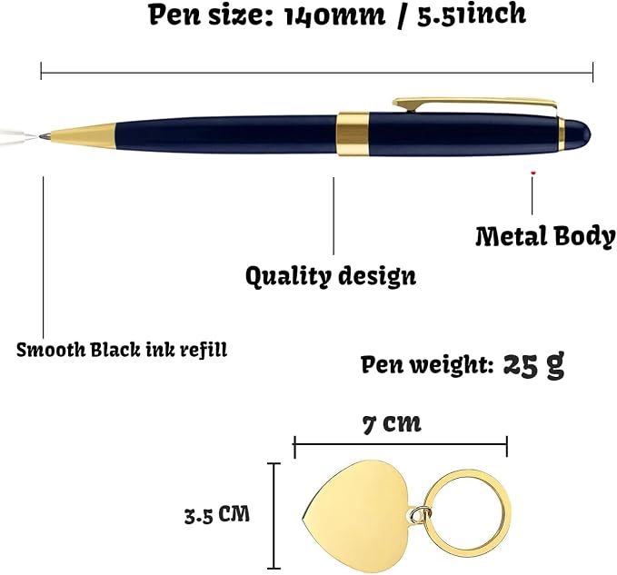 Yastar Personalized Gift Pen with a Custom Keychain - Executive Writing Pen with 2 Black Ink Refills Engraved with Your Message Name on the Pens Gift Set for Man/Women/Writers/Collection/Journalist