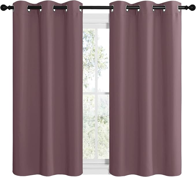 NICETOWN Dry Rose Room Darkening Curtains for Kitchen, Set of 2, 42 inches Wide by 48 inches Long, Window Treatment Thermal Insulated Solid Grommet Room Darkening Curtains/Drapes for Bedroom