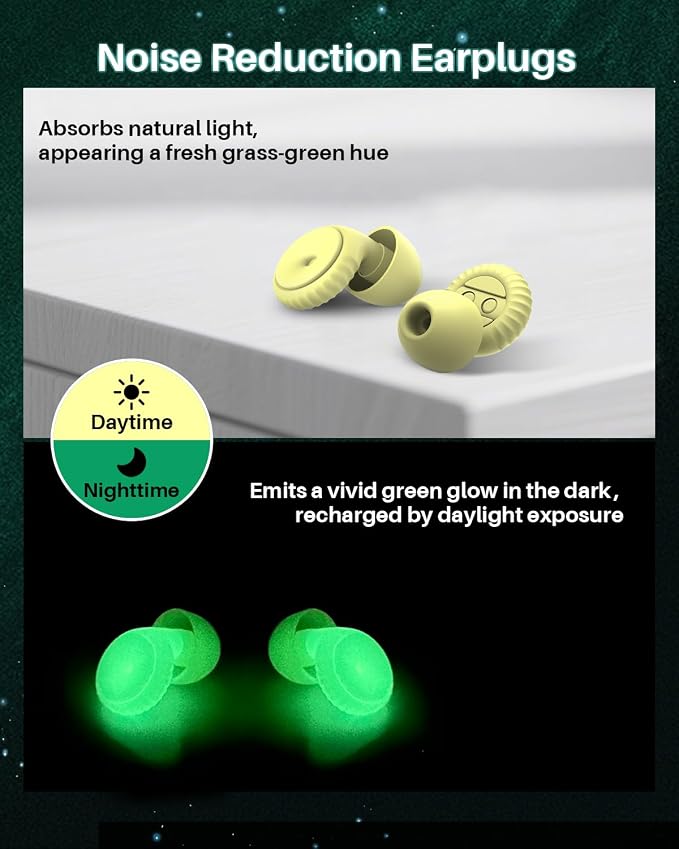 Hopihe Concert Ear Plugs, Glow in The Dark Reusable Silicone Earplugs, 25dB SNR Noise Reduction, High Fidelity Ear Plugs for Concerts, Festivals, Raves, Sleep, Travel, Study, Work, Green