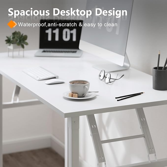sogesfurniture Modern Foldable Computer Desk 47 inches, No Assembly Sturdy Laptop Workstation for Home Office, Portable Folding Study Table Writing Gaming Desk for Small Spaces, White