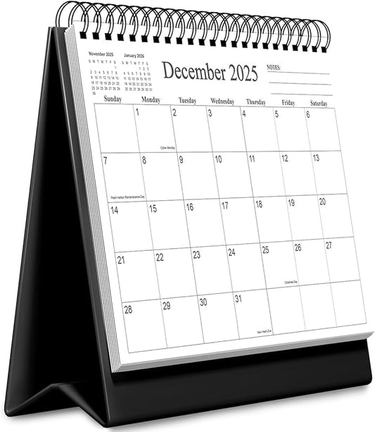 Desk Calendar 2026 - Runs January 2026 until June 2027 - Beautiful Small Flip Desktop Calendar for Easy Organizing, 6" x 8", Black