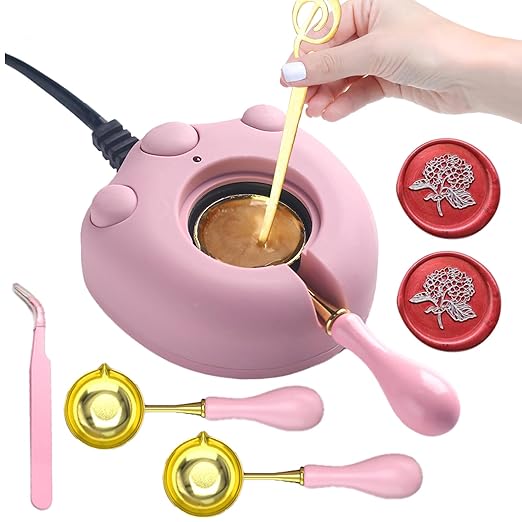 Electric Wax Seal Warmer, Andotopee Wax Sealing Melter with 2pcs Spoons, Tweezers, Stir Pin, Great Melting Furnace Kit Fast Melting WaxSeal Bedas for Envelope Stamp Seals Craft, Pink