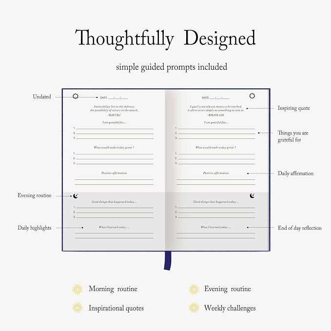 The Gratitude Journal - for More Mindfulness, Happiness, Positive Vibes, Affirmations, Productivity, and Self Reflection -Undated Daily Journal