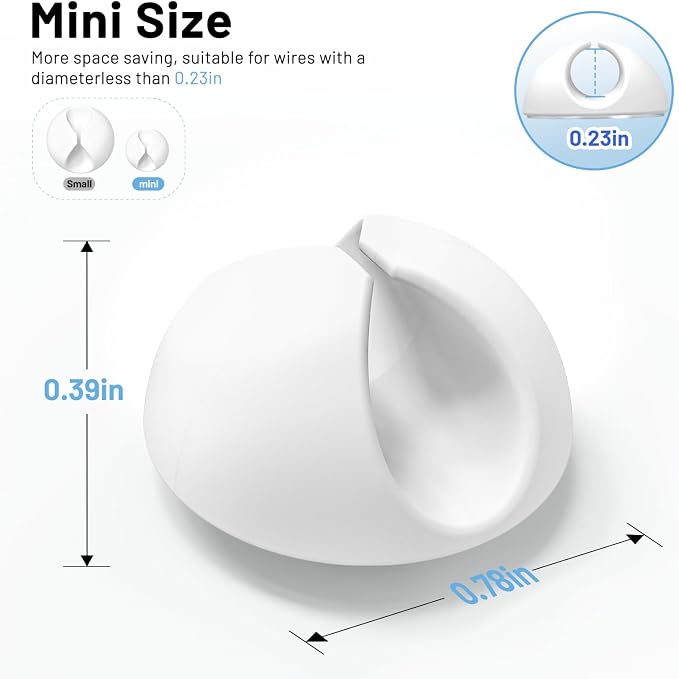 18 Pack Mini Cable Clips, Adhesive Cord Holder for Desk, White | Space Saving Compact Design, Removable, Leave No Trace, Cable Management for Car Cubicle Nightstand, Home Office Essentials