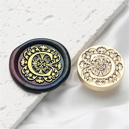 Flower Initial Alphabet C Wax Seal Stamp & Eucalyptus Love Sealing Stamp with Wax Stamp Brass Head Ideal for Wedding Invitations Gift Wrapping Christmas (Floral C)