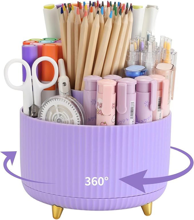 Camelmother 360°Rotating Pen&Pencil Holder For Desk With 5Slots Cute Office | Spacious Beautiful & Durable For Teachers Students Workers Easy Storage for Pens Stationery