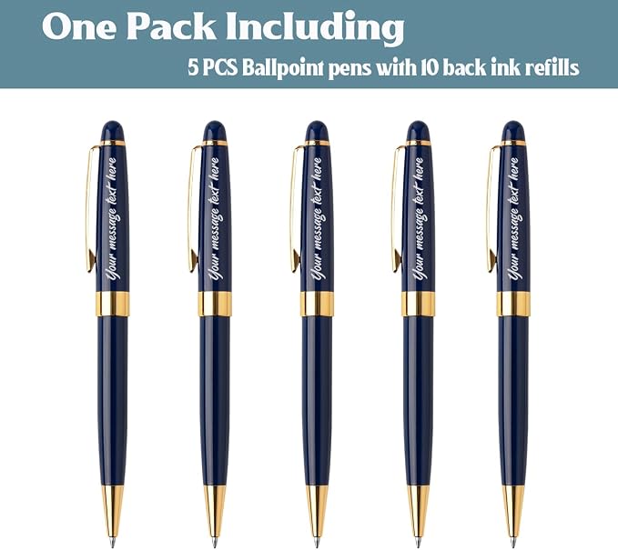 Ancolo Personalized Fancy Pens Quality Advertising Buesiness Gift Office Writing Set- Engraved with Your Message Name Company Team Name, Phone Number Perfect for Business Men 5 Pens/BOX